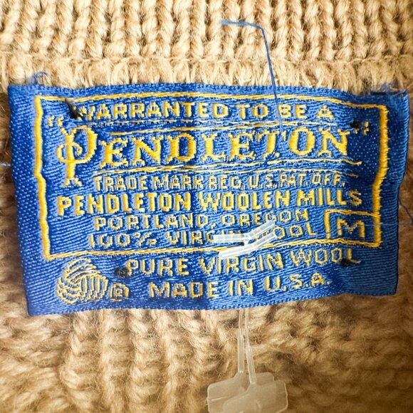 Pendleton Vintage Camel Beige Cableknkit Cardigan Sweater Virgin Wool M - Picture 4 of 8